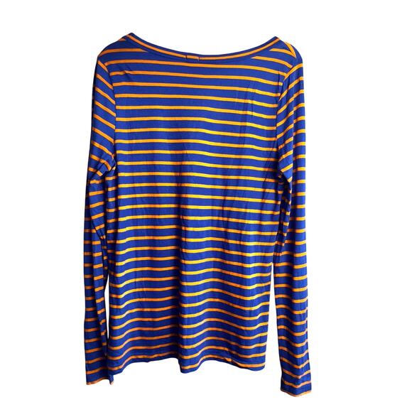 J. Crew Factory Blue and Orange Striped Large Long Sleeve Tee - Picture 2 of 5